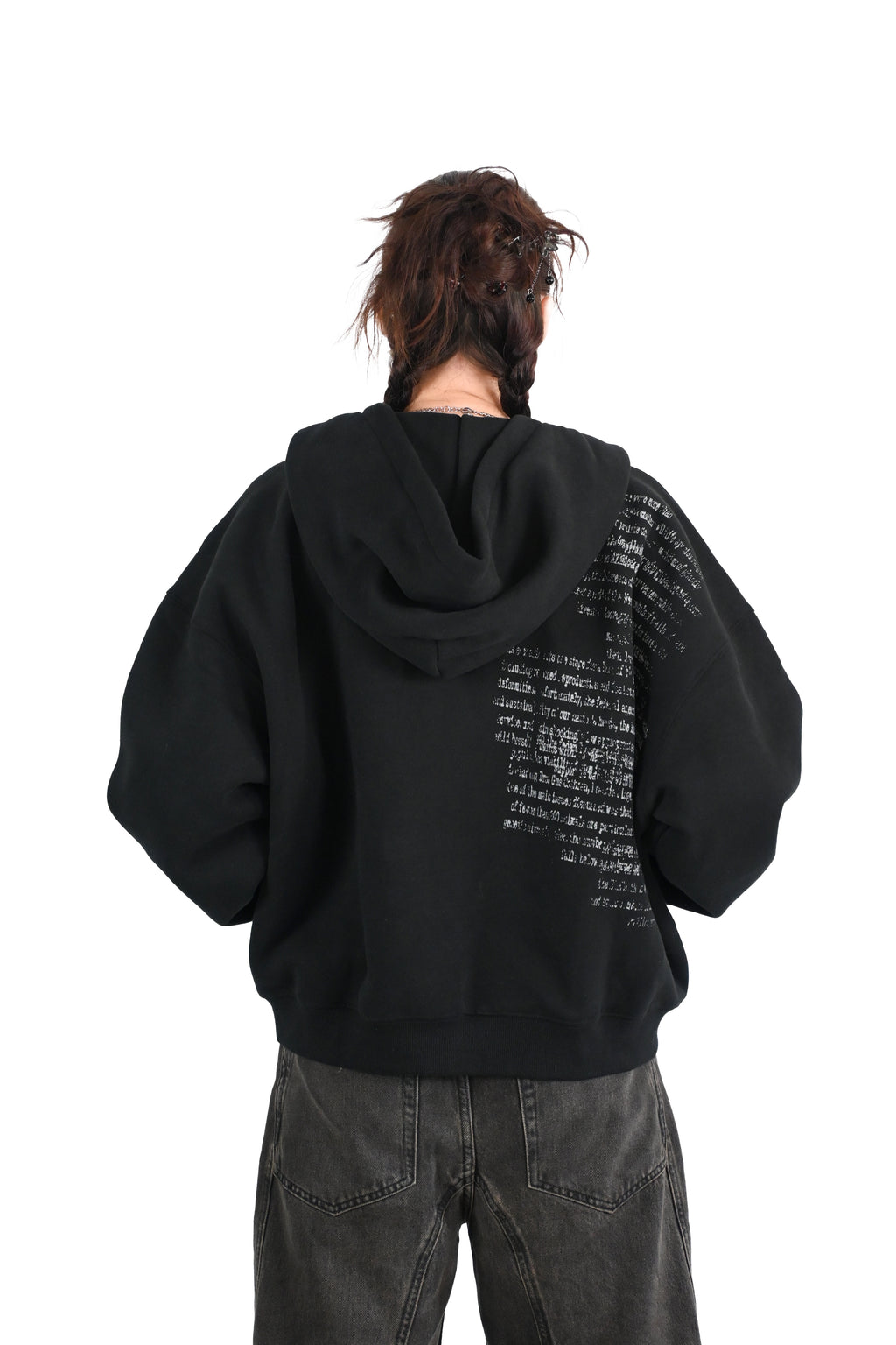 'SPOILT SCRIPT' fleece zip up black