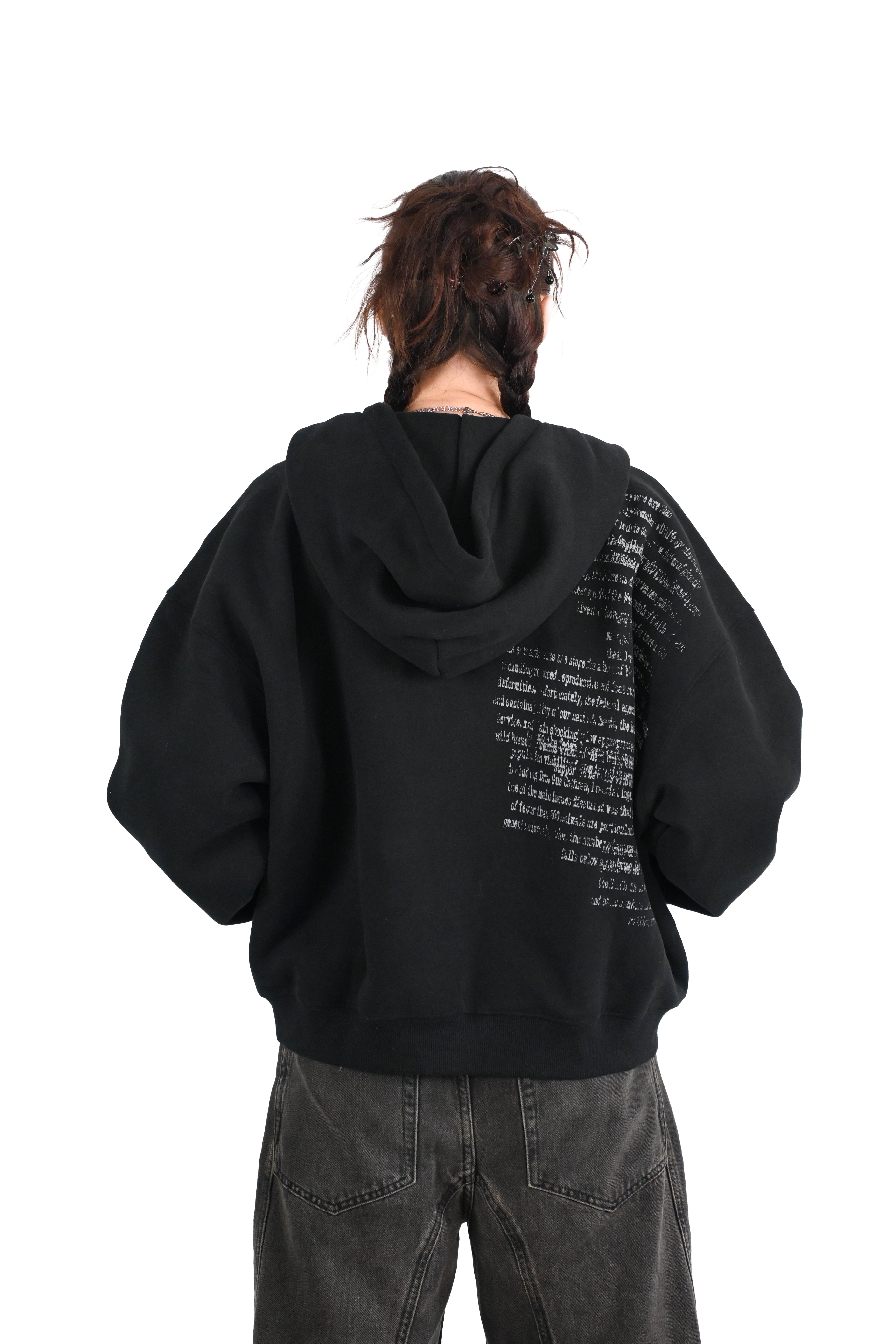 'SPOILT SCRIPT' fleece zip up black