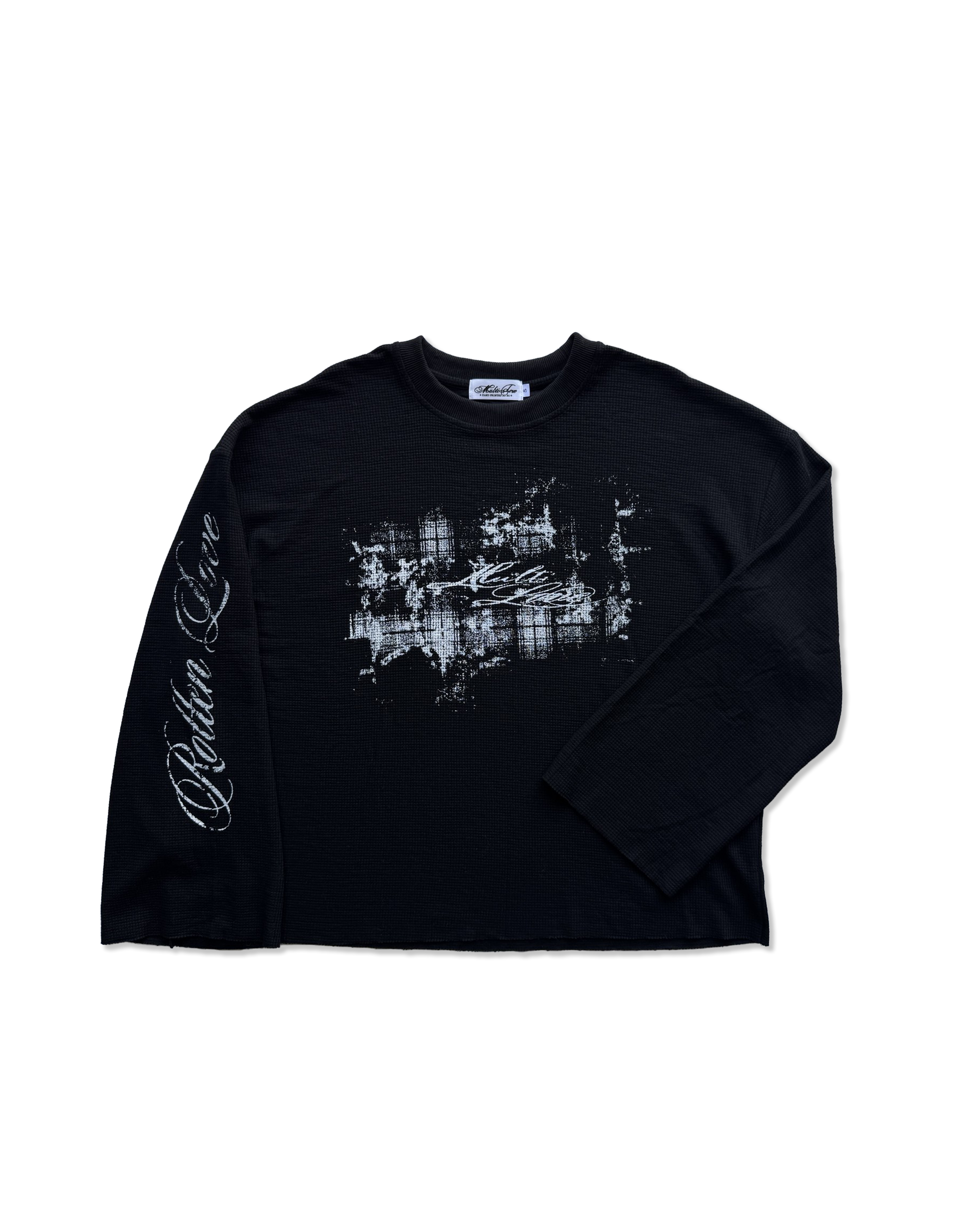 'ROUGH LOVE' waffle long sleeve black