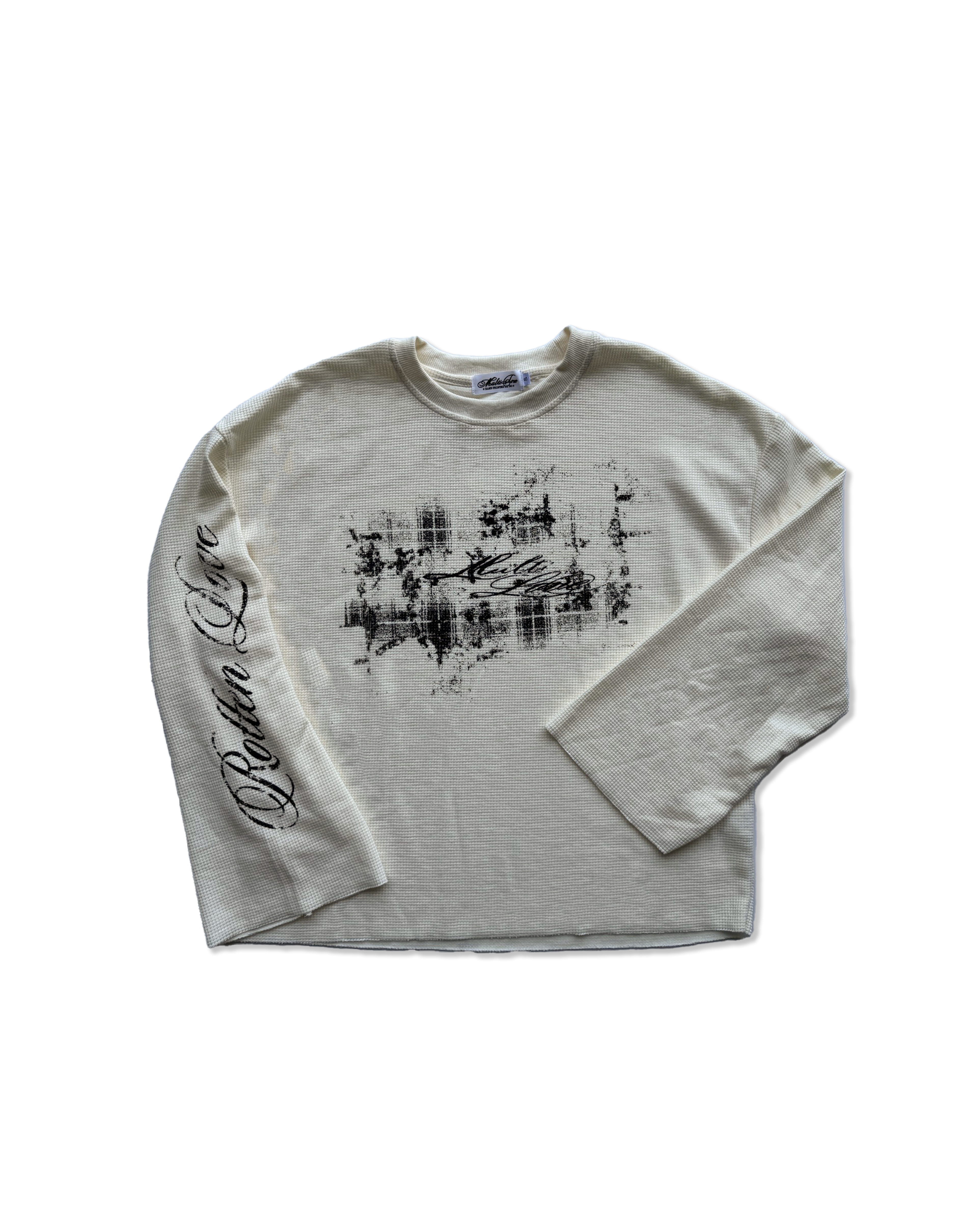 'ROUGH LOVE' waffle long sleeve cream