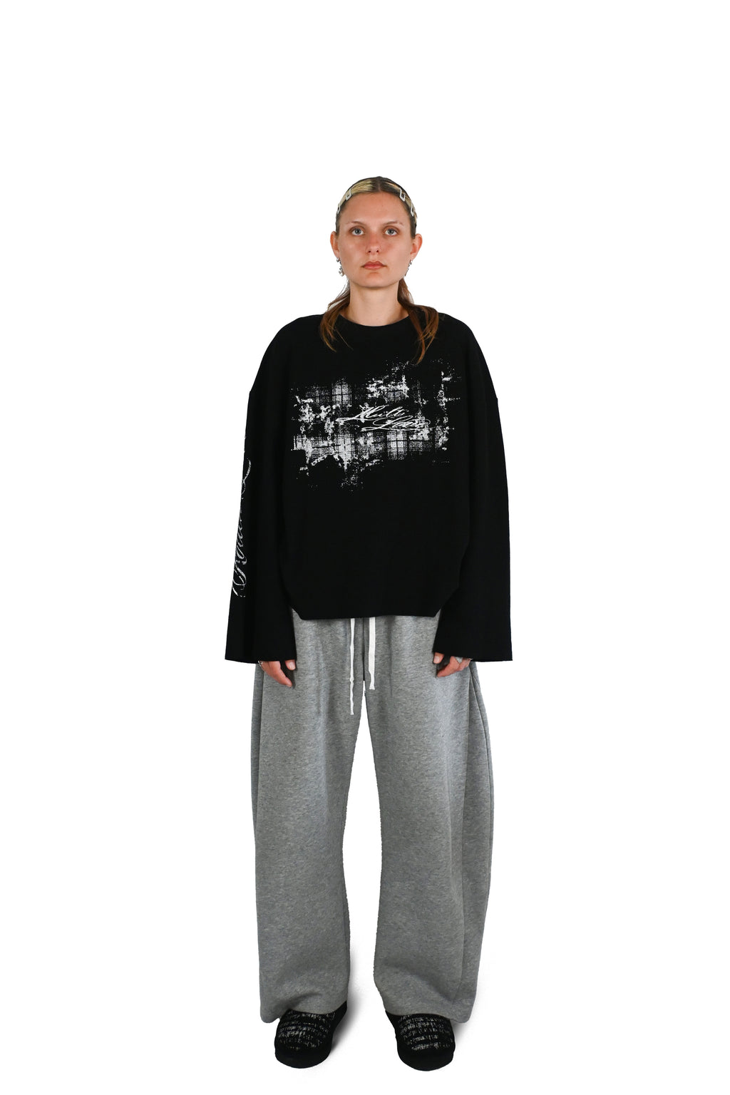 'ROUGH LOVE' waffle long sleeve black