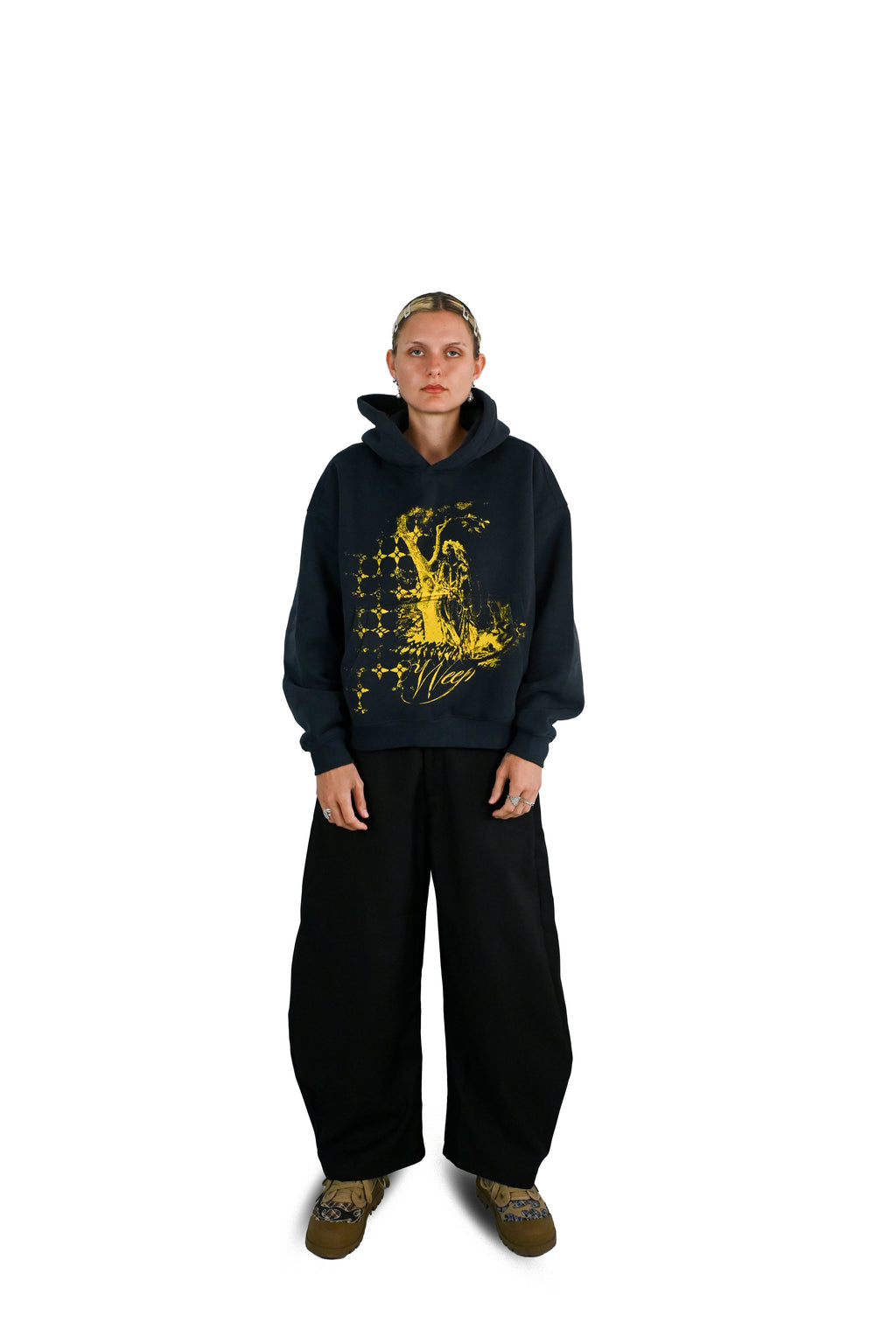'WEEP' fleece hoodie navy