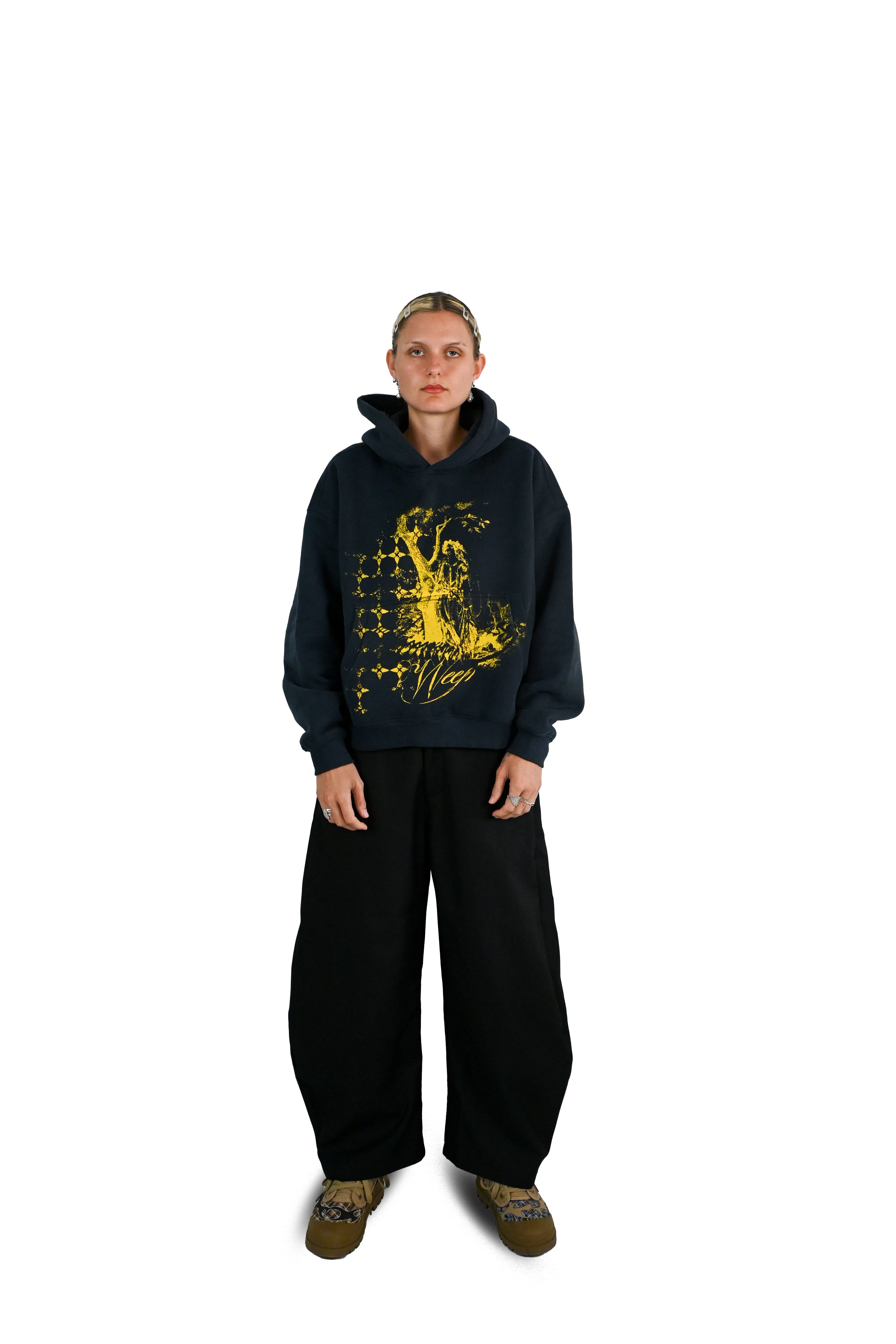 'WEEP' fleece hoodie navy