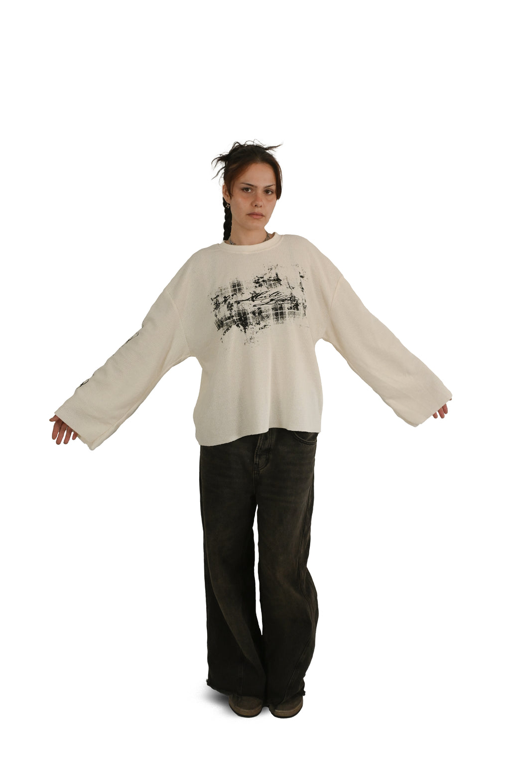 'ROUGH LOVE' waffle long sleeve cream