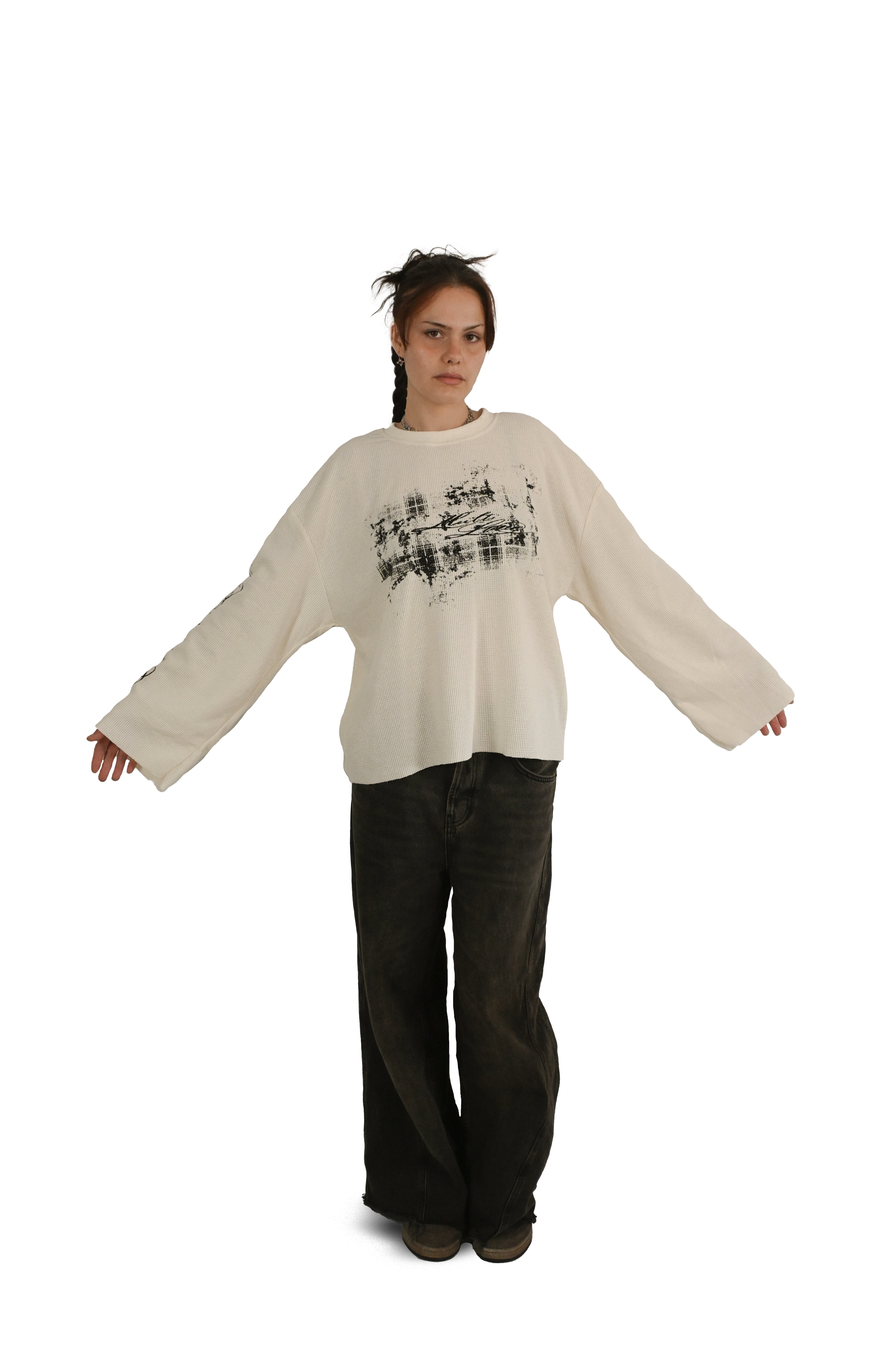 'ROUGH LOVE' waffle long sleeve cream