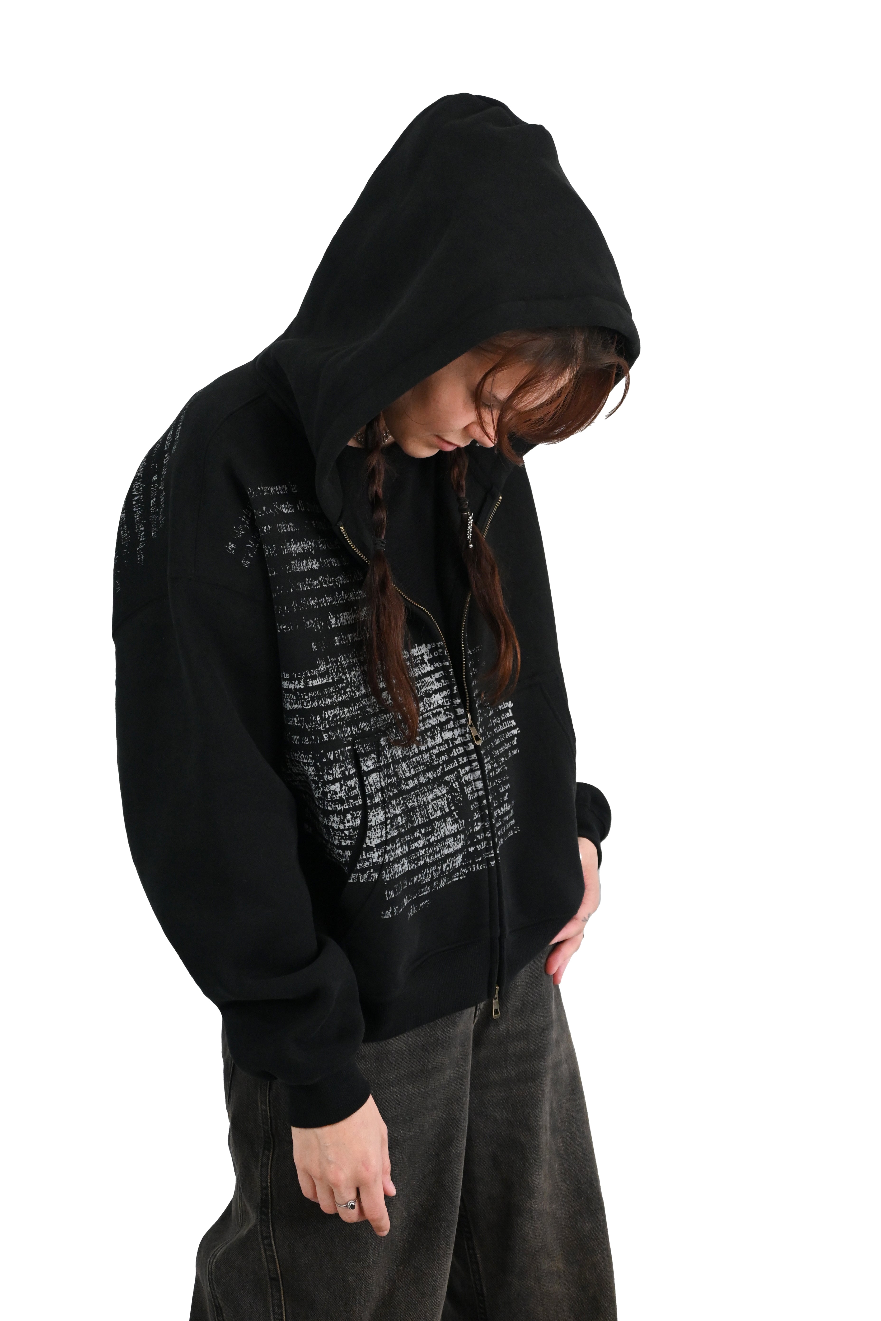 'SPOILT SCRIPT' fleece zip up black