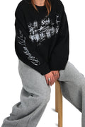'ROUGH LOVE' waffle long sleeve black