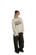 'ROUGH LOVE' waffle long sleeve cream